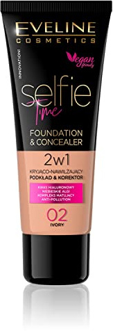 Eveline Cosmetics Selfie Time Covering and Moisturising Foundation and Concealer 2-in-1 30ml No. 02 Ivory