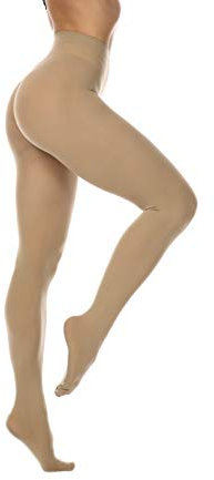 Frola Tights for Women 80 Denier Semi Opaque Solid Color Footed Pantyhose Ladies Tights,NaturaL,L-XL