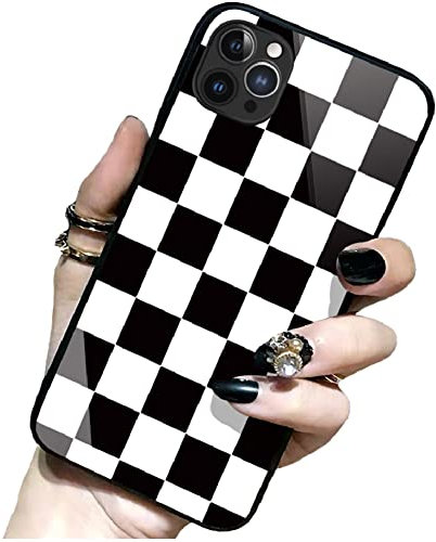 Vanqiang Checkerboard iPhone Case Compatible with iPhone 14/13/12/11 Pro Max Plus Mini Grid Lattice Plaid Tartan Damier Chessboard Checker Flag Cover (iPhone 12 Pro Max, Black White)