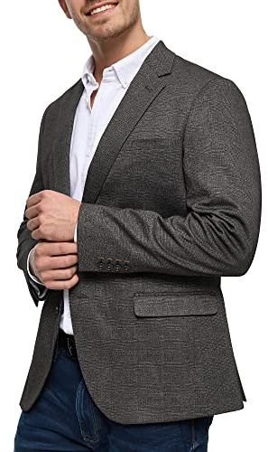JEFF Herren Oscar Sakko mit Stretch | Anzugjacke Jackett Herrenblazer Fischgrätenmuster oder Kariert Check, 48