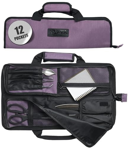Asaya Rolltasche für Kochmesser – 12 Taschen für Messer und Küchenutensilien – leichtes, strapazierfähiges und schmutzabweisendes Nylon – perfekt für den Reisekoch – Messer nicht im Lieferumfang