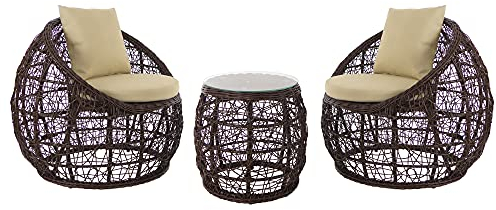 Kideo® Balkonmöbel Set, Sitzgruppe, 3er Gartenmöbel, Lounge, 1 Tisch + 2 Sessel, wetterfest, Polyrattan (Sassari, braun)