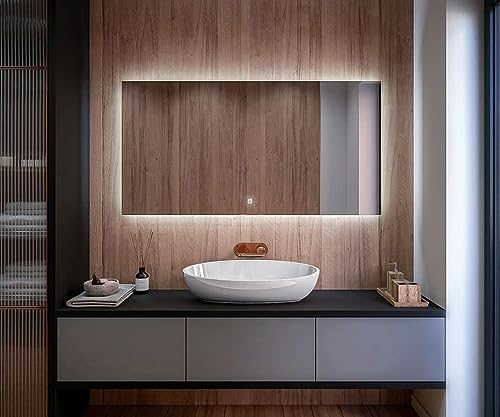 Artforma Badspiegel 120x70 cm mit LED Beleuchtung - Individuell Nach Maß - Beleuchtet Wandspiegel Lichtspiegel Badezimmerspiegel - LED Farbe und Touch Schalter - T100