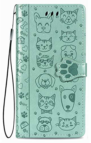 Fertuo Cover per Xiaomi Redmi Note 11 / Redmi Note 11S 4G, Custodia Portafoglio a Libro in Pelle Flip Cover con Porta Carte, Chiusura Magnetica [Gatto Cane] Case Antiurto per Redmi Note 11, Verde