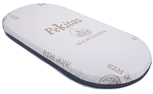 PEKITAS Universal-Matratze, oval, 72 x 33 cm, für Kinderwagen, Höhe: 5 cm, doppelseitig, atmungsaktiv, waschbarer Bezug