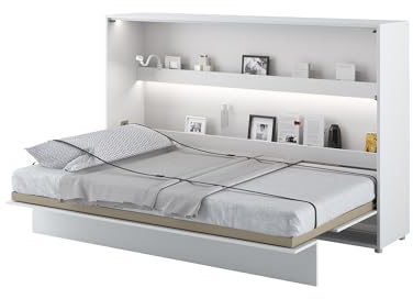 MEBLINI Schrankbett Bed Concept - Wandbett mit Lattenrost - Klappbett mit Schrank - Wandklappbett - Murphy Bed - Bettschrank - BC-05-120x200cm Horizontal - Weiß Matt