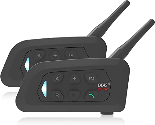 EJEAS V4Plus Motorrad Bluetooth Headset, Motorradhelm für bis zu 4 Motorräder mit Reichweite von 1500m, IP65 Wasserdicht Kommunikationssystem MTI CVC Geräuschunterdrückungum & FM, USB-C (2 Pack)