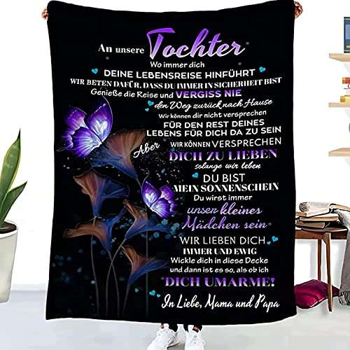 WJMSDK Personalisierte Decke Geschenke Für Tochter von Eltern, Kuscheldecke An Unsere Tochter von Mama und Papa, 18 Geburtstag Mädchen, Witziges Weihnachten Abschluss-Geschenke