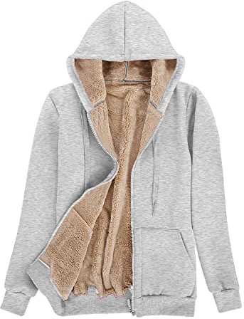 UMIPUBO Felpa Donna con Zip e Cappuccio Flanella Caldo Hoodie Cerniera Donna Cappotto Peluche a Manica Lunga con Tasche Sweatshirt Felpe in Pile con Cappuccio Giacca Invernale(Grigio Chiaro, L)