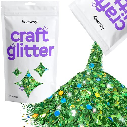 Hemway Craft Glitter - Emerald Green Holographic | 100g Multi Size Metallic Sequin Flakes for Resin & Epoxy Crafts | Supplies for Tumblers, Cards, Jewellery, Candle, Hair, Face, Body & Nail Art
