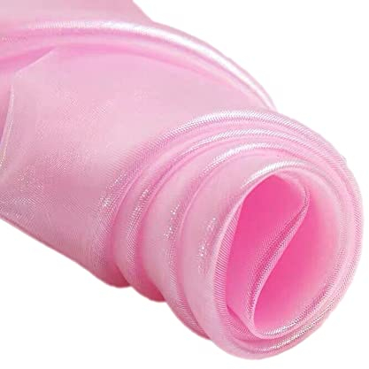 Wambere 150cmx3m Organza Stoffe,Glanz Satin Modestoff Dekostoff Kostümstoff Stoffe zum Nähen Meterware Dekorieren,Brautschleiern Hochzeitskleid Tischläufer Hochzeit Geburtstag Party Deko,Rosa