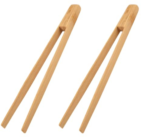 WJRQD 2 Pièces Pince à barbecue en bois de hêtre non traité collée,Pinces à toast classiques réutilisables en bambou,Pince de cuisson en bois, idéale pour grille-pain, fruits, pain et cornichons,30cm