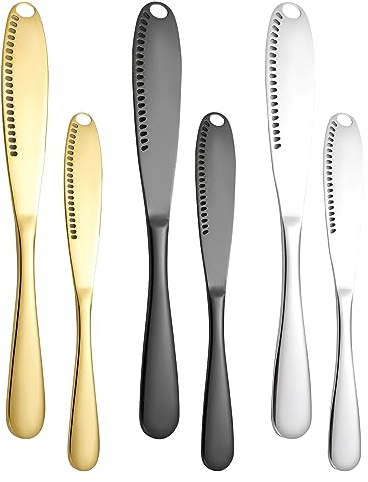 RZMZBY Cuchillos de Mesa de Acero Inoxidable, Juego de 6 Cuchillos de Menú con Filo Dentado, Pulidos, Aptos para Lavavajillas, Únicos y Duraderos, para la Familia, la Comunidad