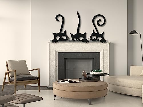 VAILLA® Katze Wanddeko aus Holz, Wand deko in Schwarz, Ornamente Wandkunst, Katze Wall Art Minimalistische Dekoration, 3D Bild, Moderne Deko, Bilder für Kinderzimmer, Wohnzimmer (Katzen 3)