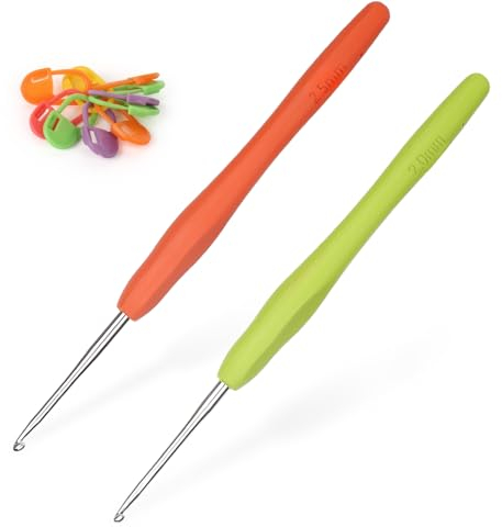 Coopay Häkelnadeln 2,0 mm und 2,5 mm, 2 Stück Metall Häkelnadel, Ergonomische Häkelnadel mit Weichen Griff für Arthritische Hände, TPR Griff Häkelnadeln für Anfänger & Profis, Häkelnadeln 2,0 2,5 mm