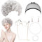 YOUYIKE 7 Stück Oma Perücke Kostüm Accessoire Set, Oma Brille mit Perlen Armband Perlenkette, Großmutter Verkleidung, Cosplay Zubehör für Halloween Karneval Mottoparty Fasching Deko