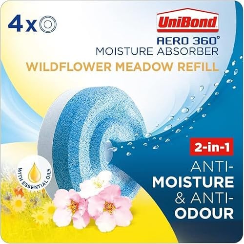 SK INFINITY| UniBond Moisture Absorber Wildflower Meadow Refill Tab | Aromatherapy| Ultra-Absorbent and Odour-Neutralising, for AERO 360° Dehumidifier, Condensation Absorbers (WildFlower (4 x 450g))