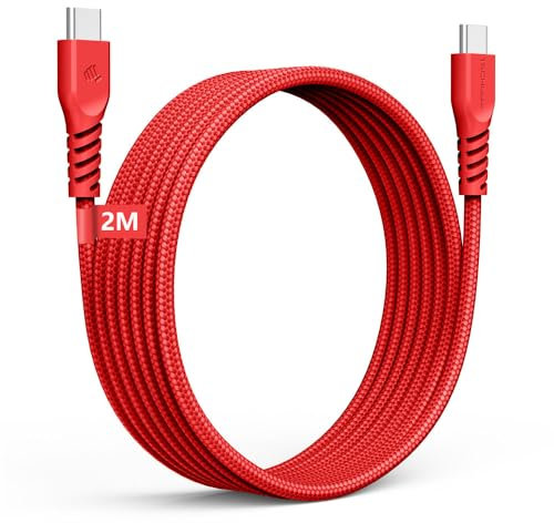 TECHGEAR USB C to USB C Long Charger Cable 60W [2M] Braided Fast Charging Type C Data Lead for iPhone 17 16 15 Pro Max, iPad Air/Pro/A16/10th Gen, Samsung S26 S25 S24 A17 A16 A36, Pixel, Oppo, Moto
