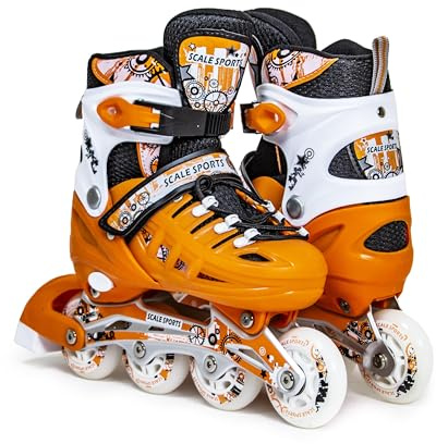 Scale Sports - Adjustuble Roller Skates with light up wheels for children and adults - Kids Inline Roller boots for toddler, Rollers for girls, boys, professional and beginner.
