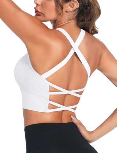 Crewhpo Sport BH Damen Ohne Bügel Gepolstert Bustier für Frauen Push up Sports Bra Cross Back Mit Polstern Nahtlose Sport-BHS für Yoga Fitness Pilates Gym S-XL