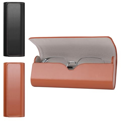 GOZINA Hard Glasses Case, 2pcs Retro Leather Sunglasses Storage maroon,black for men and women spectacles