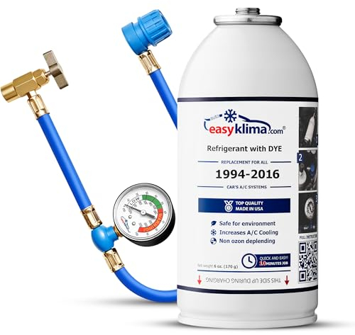 EasyKlima Kit de recharge AC - Kit de démarrage - Gaz et tube de climatisation avec manomètre - Kit de recharge de climatisation facile et rapide pour voitures fabriquées de 1995 à 2016