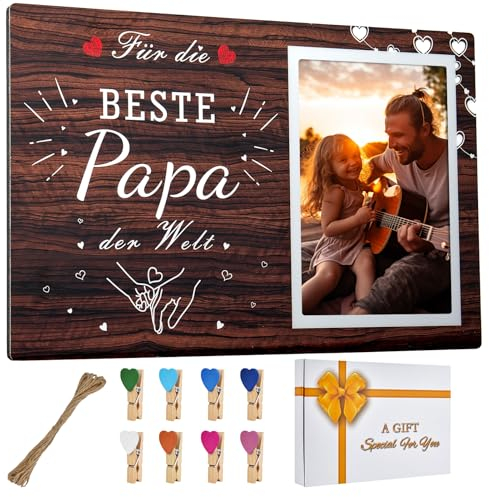 TOONGEEN Vatertagsgeschenk für Papa, Personalisiert Geburtstagsgeschenke für Papa Vater Geschenk Geburtstag, Papa Bilderrahmen Holz 10x15cm Vatertag Geschenke von Kindern Tochter Sohn