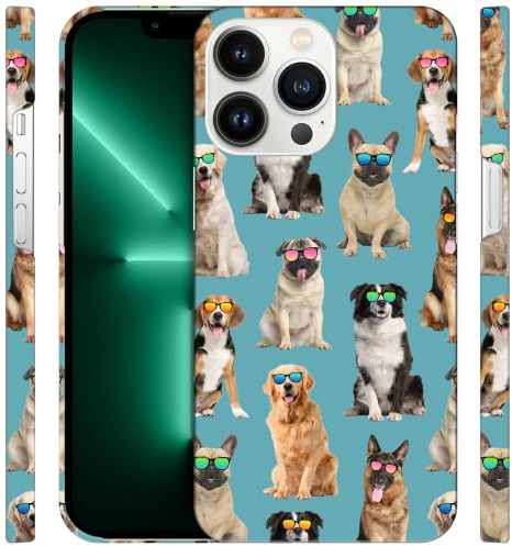 GlamCase for iPhone 13 Pro Max, iPhone 13 Pro Max Case - Dog Pattern With Sunglasses Teal Design Printed Slim Fit Cute Plastic Hard Protective Designer Back Case/Cover for iPhone 13 Pro Max.