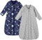 Unnivoll Baby Sleeping Bag 0.5 Tog 12-18 Months Long Sleeve Summer Sleep Sack 2 Pack 100% Cotton Baby Sleep Bag Wearable Blanket for Newborn Infant Blue Grey Planet