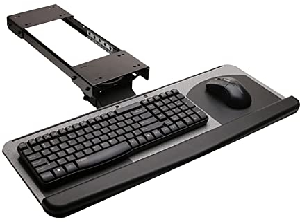 HOARLICN Tastaturschublade Unter Schreibtisch, Verstellbares Home Office Untertisch-Tastaturschublade Ausziehbar Schwenkbar Neigbar Tastatureinschub Ergonomisches Tastaturregal Verstellbar 360 Grad