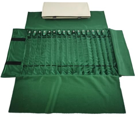 UdaLen Rullväska för smyckesförvaring, vikbar smyckesrulle stor kapacitet och praktisk bärbar, för flera halsband, armband, grå, flanell (GrayPU-grön, GrayPU-greener)