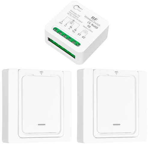 Tedeligo Kit Interrupteurs Sans Fil, Fonctionne Avec Un Interrupteur Mural, Portée De Contrôle Jusqu'à 100 M Pour Lampes D'intérieur Ampoules LED, Récepteur Relais AC220 V 2000 W(2 À 1)