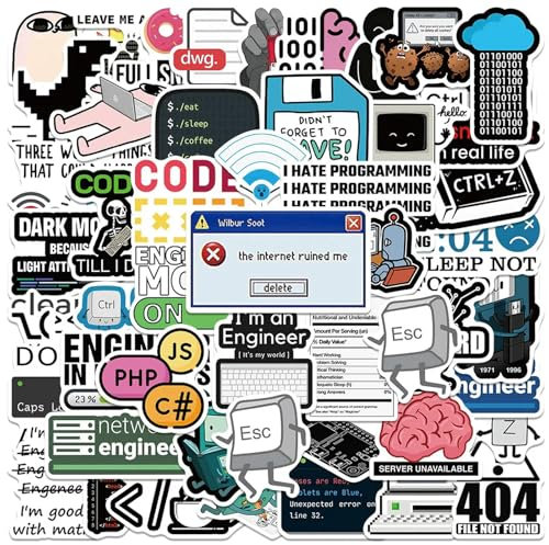 TVIVID 50PCS Cool Engineer Programming Network Coding Hacker MEME Stickers Vinyl DIY Computer Laptop Motorcycle Helmet Car Sticker