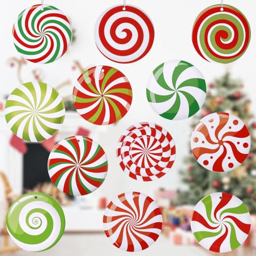 12pcs Décorations de Noël d'Extérieur, 15cm Décorations de Fête Candyland Décorations Rondes en Papier Coloré Candyland pour Candy Party Christmas