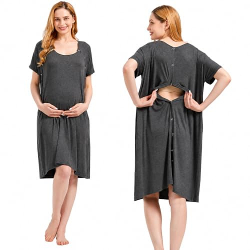 Mama & Wish Labor and Delivery Gown 3 in 1 Labor, Delivery and Nursing Gown for Hospital Made with Ultra-Soft Fabric