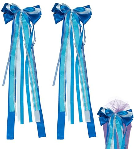 FEADBYT 2 Stück Schultütenschleife, Blau Zuckertüten Schleife, 20 x 60 cm Schleife Schultüte, Geschenk Schleife, Mit Langen Bändern gebundene Schleifen, Geeignet für Geschenkdekoration