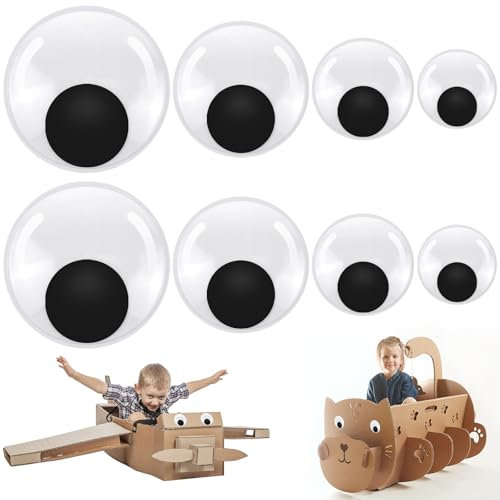 8 Pezzi Occhi Finti Autoadesivi, Grande Occhi Mobili Adesivi 40/50/80/100 mm, Rotondo Grande Occhi di Plastica, per Decorazioni Fai da Te, Artigianato