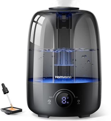 Homvana Luftbefeuchter Schlafzimmer Humidifier - 4L Topfill Cool Mist Raumbefeuchter 40H Runtime, Diffuser, Luftbefeuchter Kinderzimmer, Pflanzen, Baby, BPA Free, Aroma(Black)