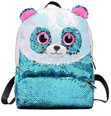 ANDRESLAD Kreativer Kinder Panda Kleiner Rucksack aus Pu mit Pailletten Himmelblau Glitzernd für Mädchen Alltag Reisen und Schule