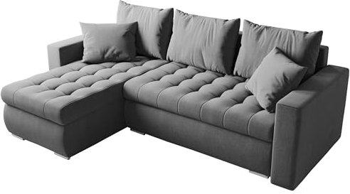 BROMARKT Sofa mit Schlaffunktion Ecksofa L-Form Schlafsofa Couch Bettkasten Wohnzimmer Möbel LUIS Couch 3 Sitzer Bett mit Bezugbehalter 238x150x72 Hellgrau