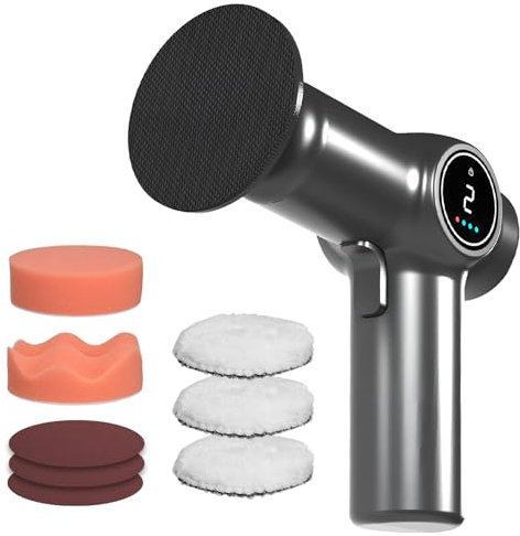 Auto Akku Poliermaschine mit LCD Display, Polierset mit 2 einstellbaren Geschwindigkeitsstufen, multifunktionaler elektrischer Polierer zum Polieren von Metall, Holz und Holz