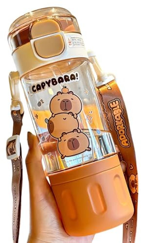 Genérico Botella de agua de Capybara, taza de delfines, vaso de gran capacidad con pajita, taza de viaje en forma de capibara de dibujos animados
