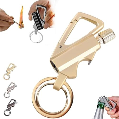 Permanent Match Infinity Lighter,Portable Multifunctional Ignition Device,Tragbares Wiederverwendbares Multifunktionsmatch,Permanenter Feuerstein-Schlüsselanhänger, (Gold)