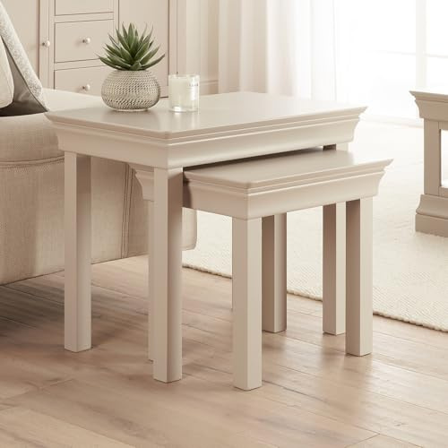 Wilmslow Dove Grey Painted Nest of 2 Tables | Solid Wood Side Tables with Storage | Compact Modern Living Room, Bedroom, Hallway Furniture | Small Accent Tables Set