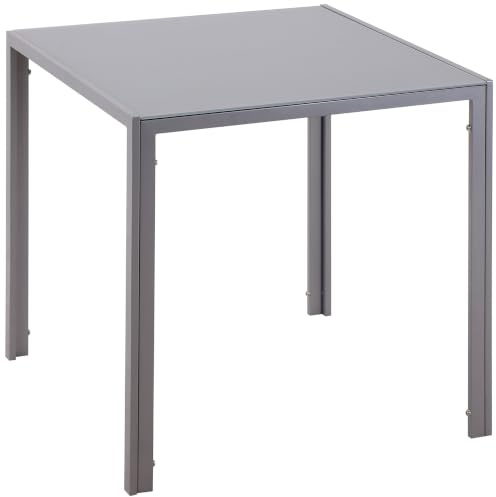 HOMCOM Table à Manger Carrée pour 2-4 Personnes, 75 x 75 x 75 cm, Gris | Table de Cuisine, Plateau en Verre Trempé, Pieds en Métal, Style Moderne