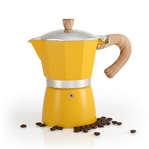 Bibykivn Caffettiera Moka 300ml, Alluminio Caffettiera Espresso per la Preparazione di Caffè Espresso Italiano,Adatta per Piani Cottura in Ceramica Fornelli Elettrici a Gas (Giallo)