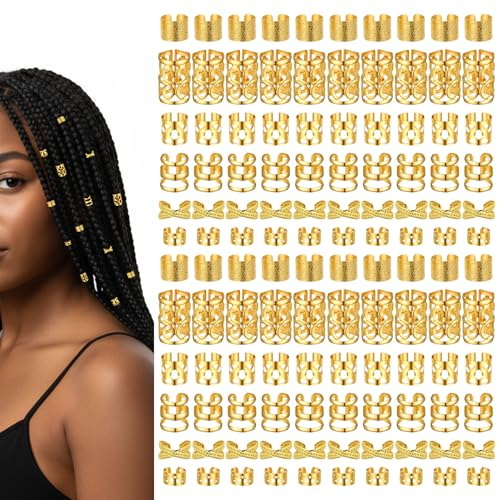 120 fermagli per capelli dorati per trecce, fermagli per capelli in metallo per trecce, accessori per dreadlock locs, anelli regolabili per capelli, ciondoli per trecce e decorazioni