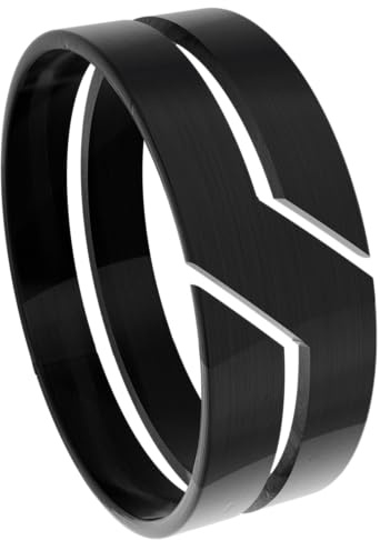 Generisch Edelstahl Ring Silber Schwarz matt & poliert – Modernes Design mit Aussparung – Bandring Vintage Stil für Herren & Damen – Ehering Verlobungsring - Modernes Cyberdesign