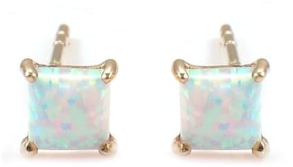 Grewod Damen Ohrstecker Gold 585 Einfach Quadratisch Opal Hochzeit Ohrringe Echtgold Schmuck Elegant