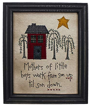 CVHOMEDECO. Primitive Antike Mothers of Little Boys Work from Son up til Son Down Stickrahmen Wandhalterung Hängende Dekorationskunst, 24,7 x 30,5 cm